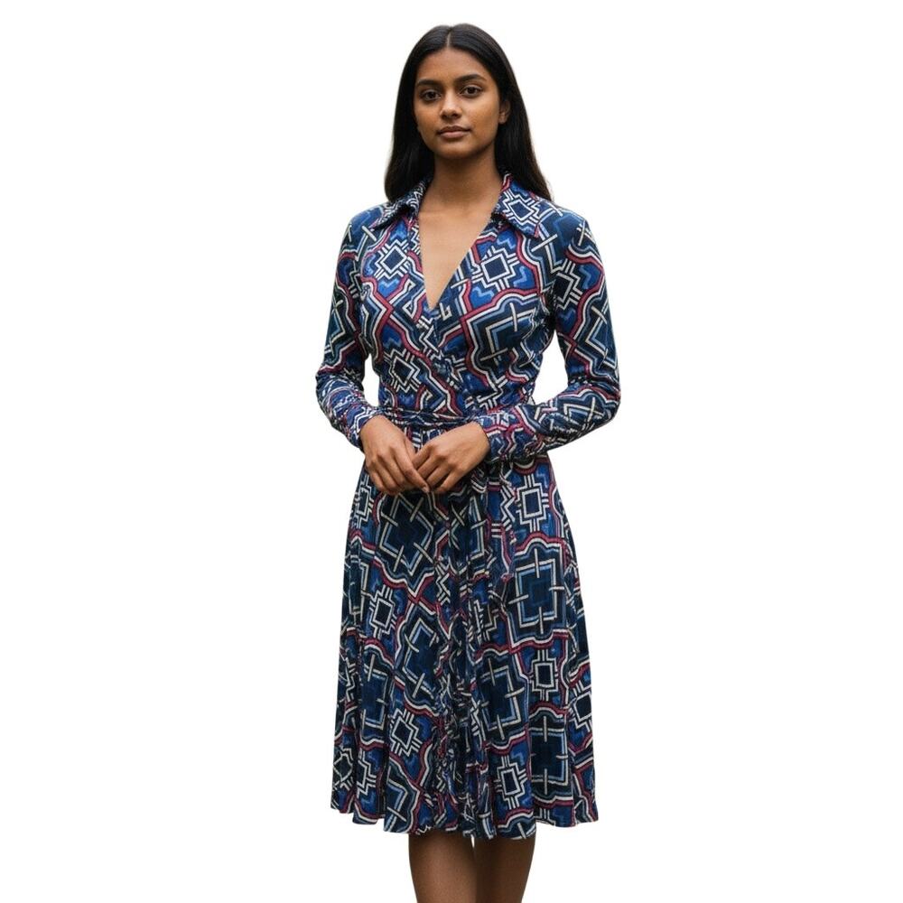 Cache Geometric Button Front Dress Size 12 Belted Multi Colored NWT